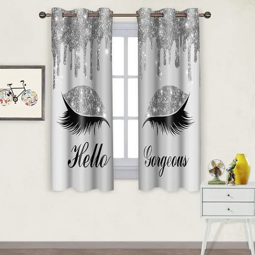 Miniatura 19 de Hello Gorgeous - Cortina de pestañas de unicornio, para oscurecer la habitación, con aislamiento térmico, con ojales, para decoración de dormitorio
