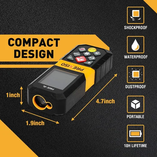 Miniatura 6 de PREXISO Medidor de distancia láser recargable de 265 pies con unidades de medición múltiple M/in/ft, pantalla LCD retroiluminada de 4 líneas y modos