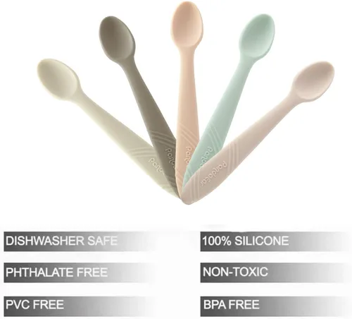 Miniatura 2 de PandaEar Paquete de 5 cucharas de silicona para bebés de 4 a 6 meses, cucharas de alimentación para bebés, utensilios suaves para el destete LED