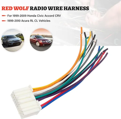 Miniatura 2 de RED WOLF Arnés de cableado inverso de radio para Honda Civic Accord CRV 1999-2009, 1999-2010 Acura RL CL Vehículos Adaptador de conector hembra