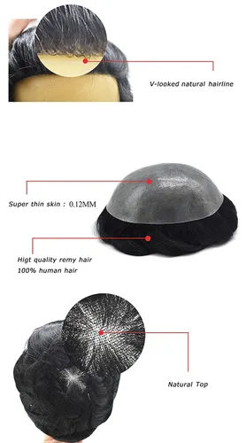 Miniatura 4 de Toupee - Piezas de cabello humano para hombre, 0.005 in, duradero, de polietileno, para hombres, sistema de cabello, unidades de repuesto