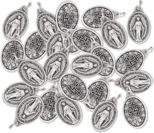 Miniatura 3 de Caritas et Fides Paquete de 25 medallas milagrosas a granel (1 pulgada, plata oxidada), hechas en Italia – Colgante de María para collar, colgante