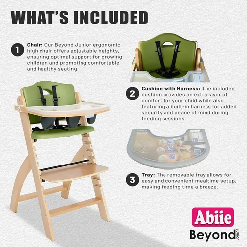 Miniatura 3 de Silla alta de madera con bandeja, de Abiie Beyond La solución de asiento perfecta para tu hijo como silla alta para comedor