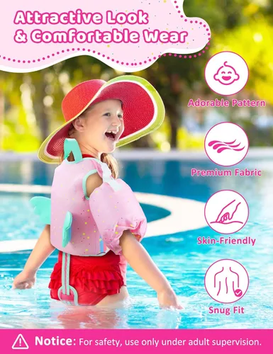 Miniatura 7 de Vvinca Toddler Swim Vest for Kids 24-50lbs,Toddler Floaties Puddle Pool Float Jumper 24-30-50 Pounds for Girls Boys Ages 1-5 with Detachable Arm