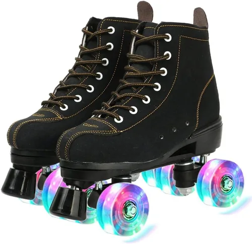 Miniatura 8 de XUDREZ Patines de Cuero de Vaca para Mujeres y Hombres Zapatos de Caña Alta Diseño de Doble Fila, Patines Clásicos Premium Ajustables