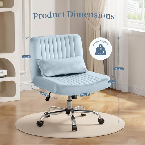 Miniatura 2 de Silla de oficina cruzada con ruedas, silla de escritorio de terciopelo con patas cruzadas para dormitorio, silla de computadora sin brazos, moderna