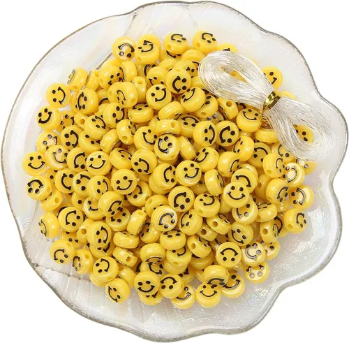 Miniatura 8 de Cuentas de cara sonriente, cara feliz de 0.394 in, acrílico, bonitas cuentas espaciadoras, fabricación de collares y pulseras, suministros