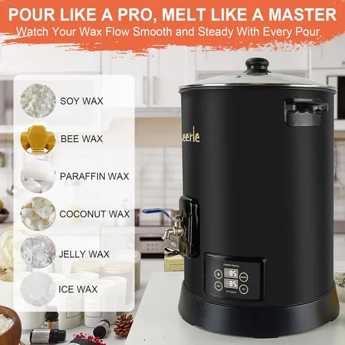 Miniatura 7 de Leerie D15 - Derretidor de cera comercial digital de 30 libras para hacer velas, olla de fusión de cera de vela grande con control preciso