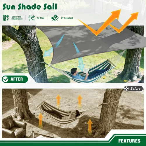 Miniatura 4 de Toldo tipo vela rectangular de 10 x 15 pies, toldo para exteriores, cubierta de bloqueo UV, borde curvado con anillos en D, tela permeable