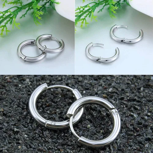 Miniatura 4 de Aretes de acero inoxidable 316L, argollas de 1564, 516, 2564, 716, 1532 y 3564 pulgadas, arracadas hipoalergénicas, para el cartílago, hélix