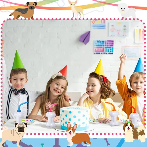 Miniatura 7 de Eaasty Juego de 12 tazas de hueso de perro con pajitas y tapas, 10 onzas, de plástico, reutilizables, con forma de hueso de perro, para niños