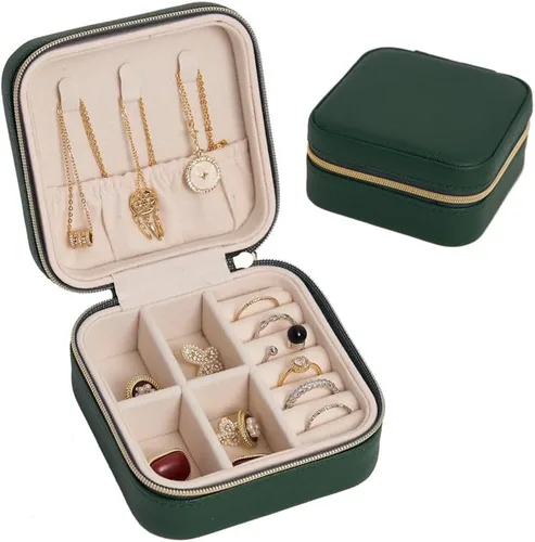 EXUBERTREE Organizador de joyas portátil de viaje Joyero para mujer Organizador de viaje de joyería para anillos, aretes, collar, pulsera (3.9 x