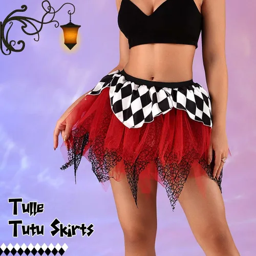 Miniatura 3 de TWINKLEDE Falda de disfraz de Halloween, faldas de tul irregulares para el Día de los Muertos, falda tutú de fiesta para mujeres y niñas