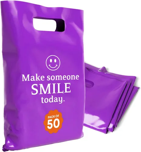 Miniatura 42 de Bolsas de plástico con asas – Bolsas de mercancía de 12 x 15 pulgadas para pequeñas empresas – Bolsas troqueladas para compras minoristas y Negro