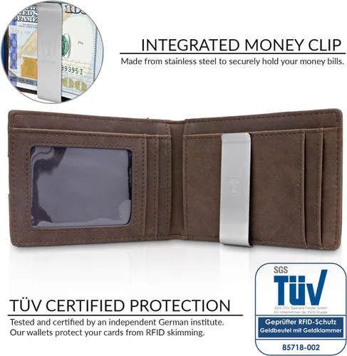Miniatura 3 de TRAVANDO - Cartera delgada para hombres con clip de dinero y bloqueador de lector RFID Seattle, mini de plegado doble
