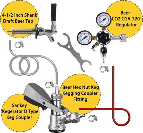 Miniatura 3 de PERA Kit de conversión de cerveza de un solo grifo, kit de Kegerator de montaje en puerta con regulador de CO2 CGA320, acoplador de barril Sankey D
