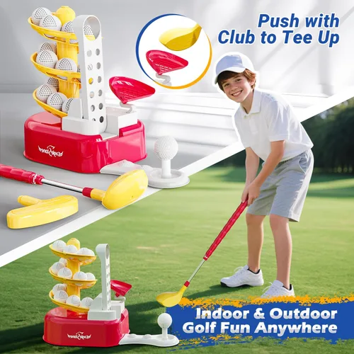 Miniatura 7 de Juego de golf para niños pequeños de EagleStone con lanzador de pedal, juguete de golf para niños de 3 a 8 años, incluye palo de golf ajustable, 15