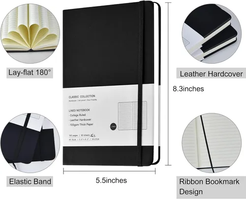 Miniatura 2 de Coopay Paquete de 6 cuadernos A5 a granel, 160 páginas, papel grueso de 3.53 oz/yd², 8.3 x 5.5 pulgadas, tapa dura con forro de cuero