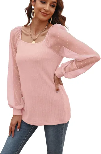 Miniatura 3 de WIHOLL Blouse Tops for Women Loose Fit Long Sleeve Shirts Square Neck Tops