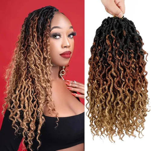 Miniatura 22 de Rastas sintéticas de cabello de ganchillo de 10 pulgadas, cabello de ganchillo Ombre Goddess Locs para mujer, trenzas de ganchillo suaves y rizadas