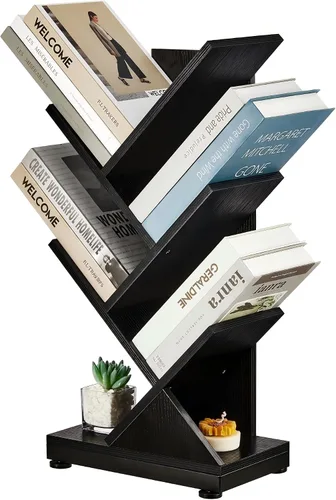 ruboka - Estantería de árbol de 5 estantes, estantería de pie de 5 niveles para CDs/Revista/Libros, pequeño organizador de libros para dormitorio,