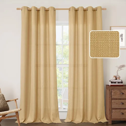 Miniatura 63 de LAMIT Cortinas de lino sintético para dormitorio, paneles filtrantes de luz, cortinas de lino con protección de privacidad con ojales para ventanas