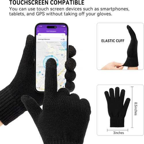 Miniatura 22 de OZERO Juego de 3 piezas de gorro de invierno y bufanda para mujeres y hombres: guantes para pantalla táctil, gorro de punto, calentador de cuello