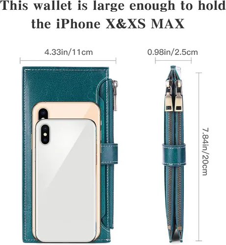 Miniatura 6 de GOIACII Billeteras para mujer con bloqueo RFID y 2 bolsillos con cremallera, C-Peacock Blue Type 3