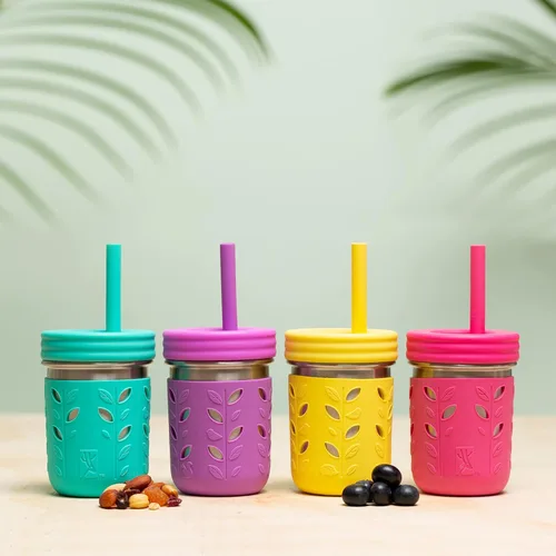 Miniatura 2 de Elk and Friends Pajitas de silicona reutilizables para adultos y niños con tapón para tarros o vasos Mason de 12 y 14 onzas, paquete de 8 pajitas