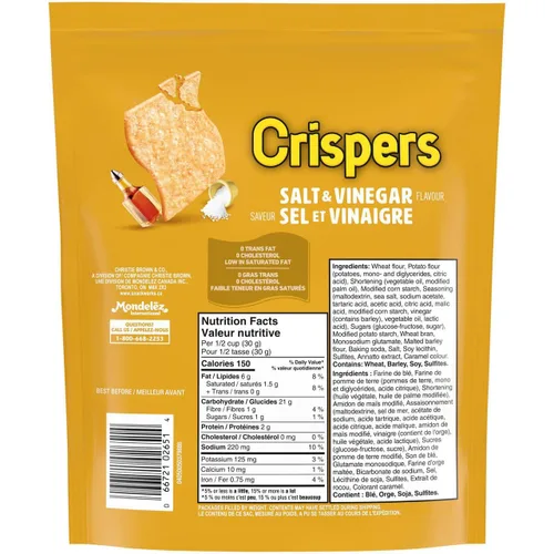 Miniatura 2 de Christie Crispers, galletas saladas y vinagre, 5.11 oz/5.1 onzas, bolsa, {Importado de Canadá}