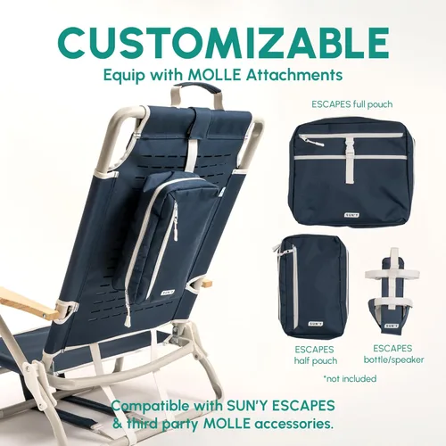 Miniatura 2 de SUN'Y Escapes - Silla de playa tipo mochila, fabricada con plásticos encuadernados al océano, personalizable con accesorios MOLLE, ultraligera