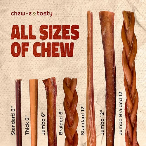 Miniatura 5 de chew-e&tasty Golosinas masticables para perros de grado prémium de 6 pulgadas, de un solo ingrediente, de larga duración, con alto contenido