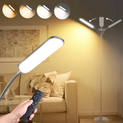 Miniatura 8 de Marctronic Lámpara de pie blanca, lámpara de pie LED brillante de 18W 1800LM para sala de estar dormitorio, lámpara de pie regulable con Blanco