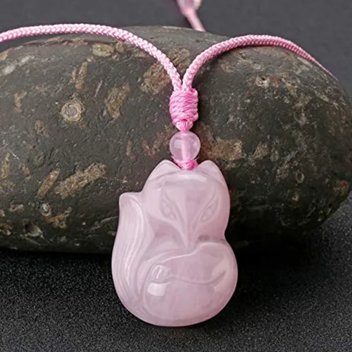 Miniatura 2 de Jovivi - Collar de zorro con cuarzo rosa natural y hielo de obsidiana con piedras preciosas de cristal curativo collar y dije de protección