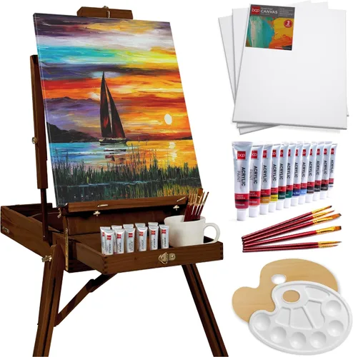 Miniatura 12 de Best Choice Products Caballete de arte para pintar, trípode ajustable de madera portátil para artistas con caja de bocetos, juego de arte de 32