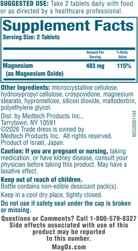 Miniatura 9 de Suplemento de magnesio Mag-Ox, óxido de magnesio de grado farmacéutico 483 mg, la forma más concentrada de magnesio, 120 tabletas