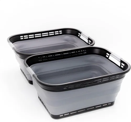 Miniatura 10 de SAMMART Cesta plegable de plástico para la ropa sucia de 42L (11 galones), contenedor de almacenamiento plegable y organizador, tina de lavado