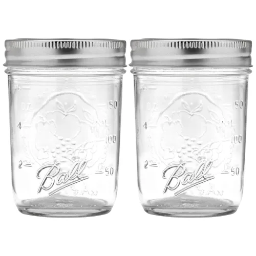 Miniatura 23 de Ball Mason, Frascos de mermelada con tapas y bandas, Set de 12 unidades de 4 oz, 4 onza, Transparente