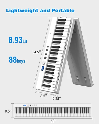 Miniatura 5 de Teclado de Piano Plegable de 88 Teclas, Teclado de Piano Portátil con Tecla Semi Ponderada Estándar, Piano Plegable Compatible con Bluetooth/MIDI