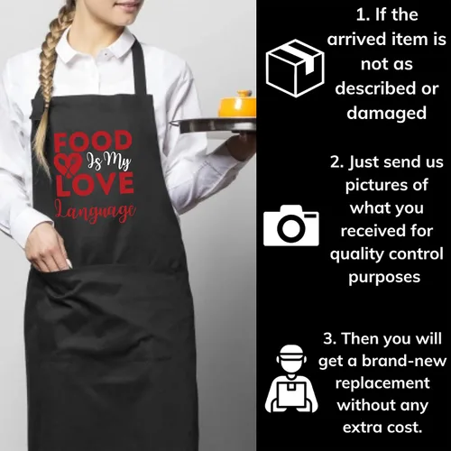 Miniatura 5 de Food Is My Love Language Foodie Chef Food Lover Blogger Delantales negros 1 tamaño para todos los hombres y mujeres Delantal de cocina, Negro