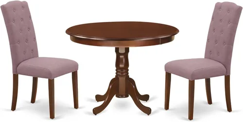 Miniatura 14 de East West Furniture HLCE5-LWH-15 - Juego de mesa de comedor de 5 piezas para 4 personas, incluye una mesa de cocina redonda con pedestal y 4 sillas