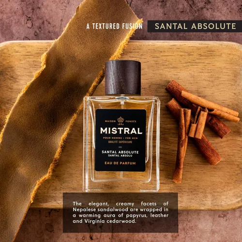Miniatura 3 de Mistral Colonia para hombre – Santal Absolute Eau de Parfum Aroma masculino cálido y amaderado con canela, almizcle, pachulí y sándalo Colonia