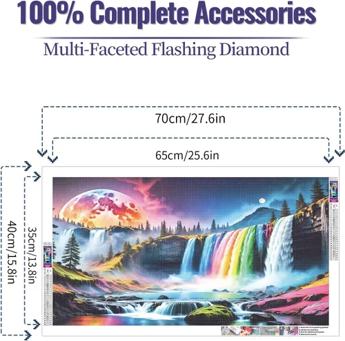 Miniatura 2 de JATOK Kits de pintura de diamantes para adultos, kits de arte de diamantes en cascada colorida 5D para principiantes, pintura de taladro redondo