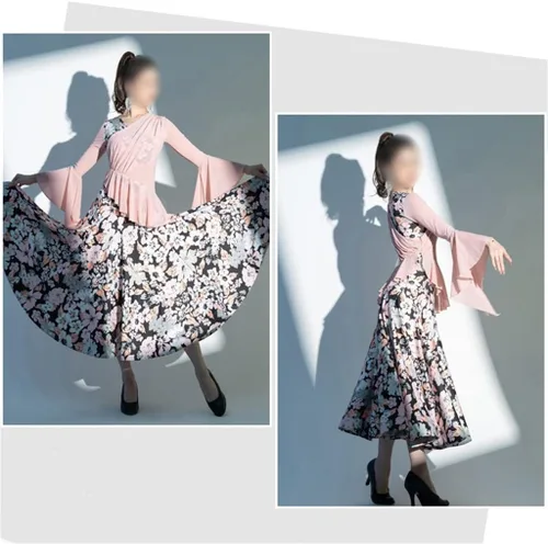 Miniatura 4 de LLAMN - Disfraces de baile de flora de malla, manga larga, vestido de baile de tango Foxtrot (color D, talla código M)