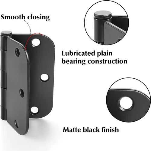 Miniatura 5 de Haidms Paquete de 30 Bisagras de Puerta Negras Mate Sin Chirridos de 3.5 Pulgadas, Bisagras de Puerta Interior Redondeadas con Esquina de Radio