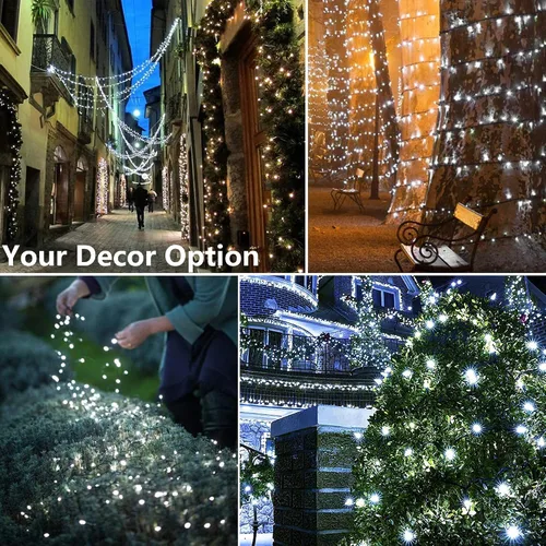 Miniatura 5 de Joomer Luces solares de Navidad para exteriores, paquete de 2 unidades en total de 144 pies, 400 LED, 8 modos, impermeables, luces solares de Blanco