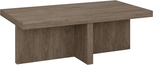 Miniatura 9 de Henn&Hart Mesa de centro rectangular de madera acanalada de 44 pulgadas con pedestal de bajo perfil con base de pedestal acanalada para sala