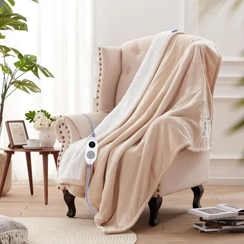 Miniatura 2 de Westinghouse - Manta eléctrica con calefacción, suave manta de franela a sherpa con 6 niveles de calefacción, configuración de tiempo de 2-10 horas