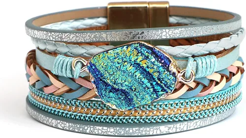 Miniatura 49 de Fesciory - Pulsera de leopardo para mujer, estilo bohemio de cuero multicapa con perlas de cristal