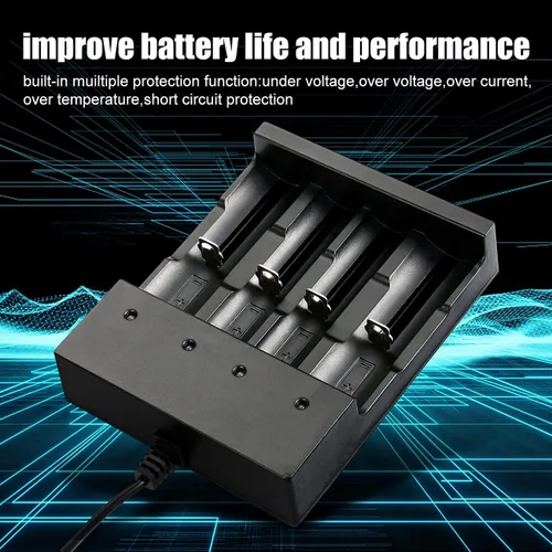 Miniatura 4 de Cargador de Batería 18650 de 4 Bahías, Cargador Universal Inteligente para Baterías de Iones de Litio Recargables de 3.7V, Compatible